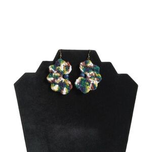 Handmade Multicolored Acrylic Lightweight Crochet Half Flower Dangle Earrings